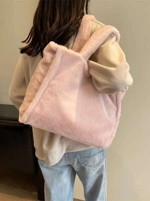 Women's White Plush Shoulder Bag 2023 Winter - Image 6