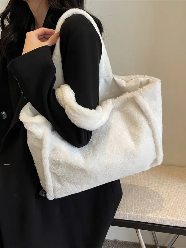 Women's White Plush Shoulder Bag 2023 Winter - Image 7