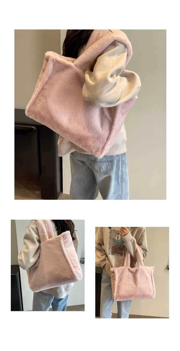 Women's White Plush Shoulder Bag 2023 Winter — feature 10
