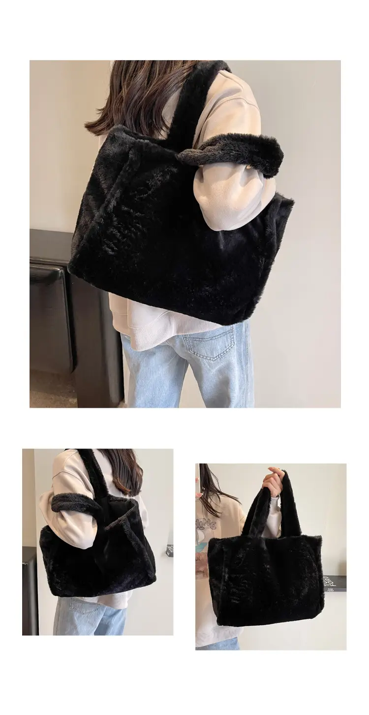Women's White Plush Shoulder Bag 2023 Winter — feature 11