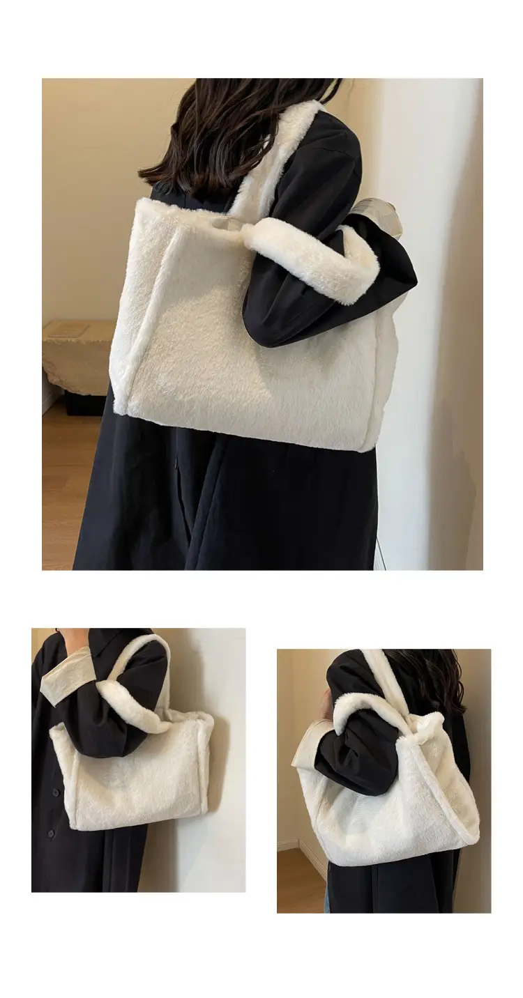 Women's White Plush Shoulder Bag 2023 Winter — feature 8