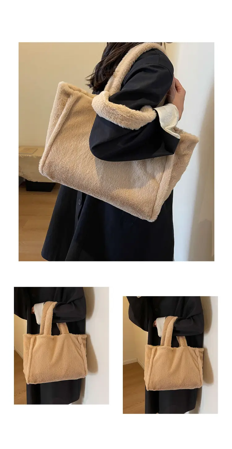 Women's White Plush Shoulder Bag 2023 Winter — feature 9