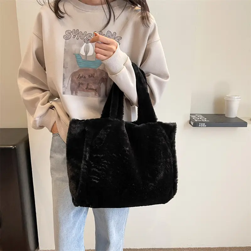Women's White Plush Shoulder Bag 2023 Winter - Image 2