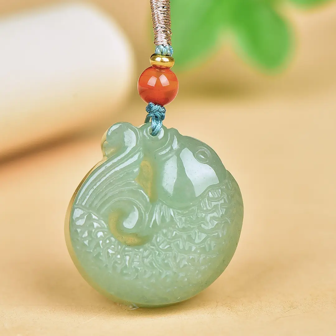 Dongling Jade Fish Pendant with Red Stone - Image 2