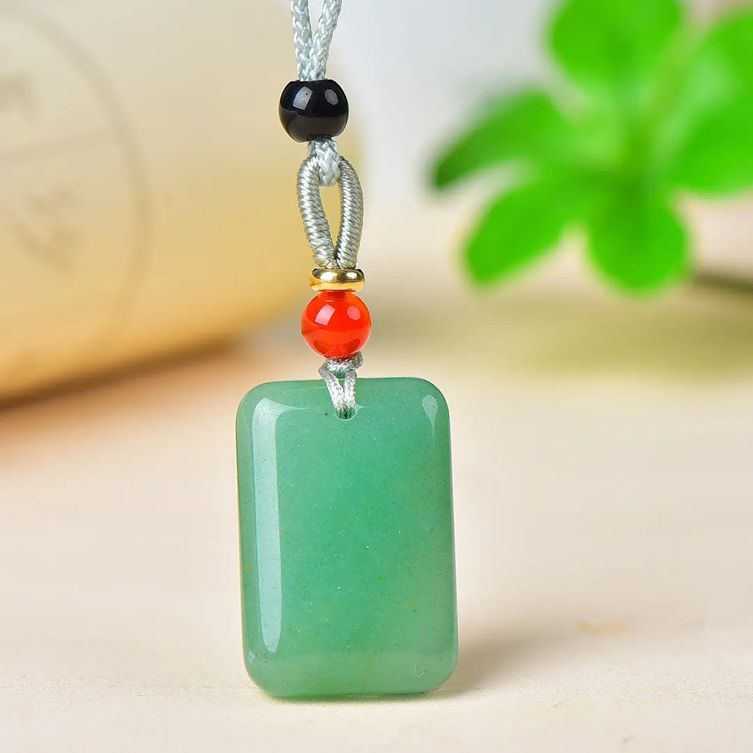 Dongling Jade Ping An Pai Necklace with Red Beads - Image 3