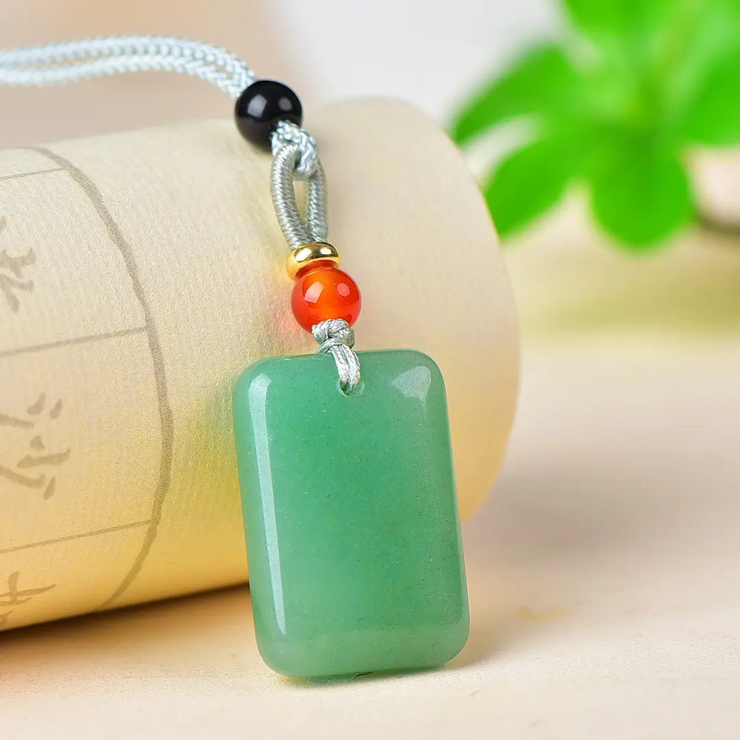 Dongling Jade Ping An Pai Necklace with Red Beads — feature 7