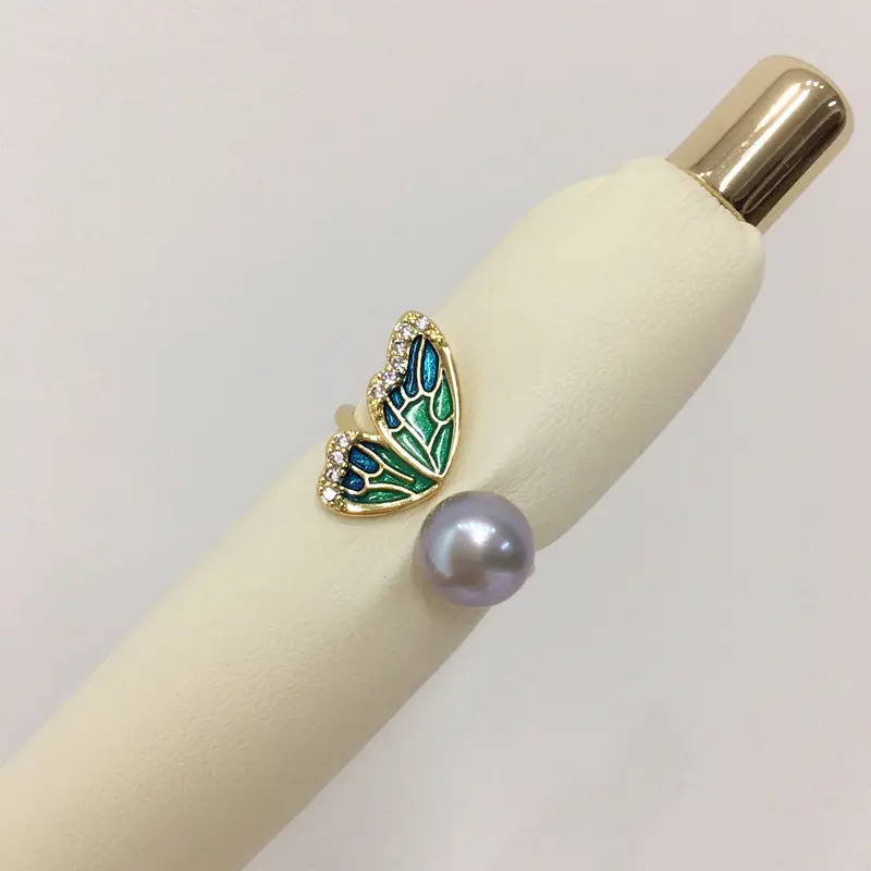 Butterfly Pearl Ring 18K Gold Real Gold Elect Plating - Image 2