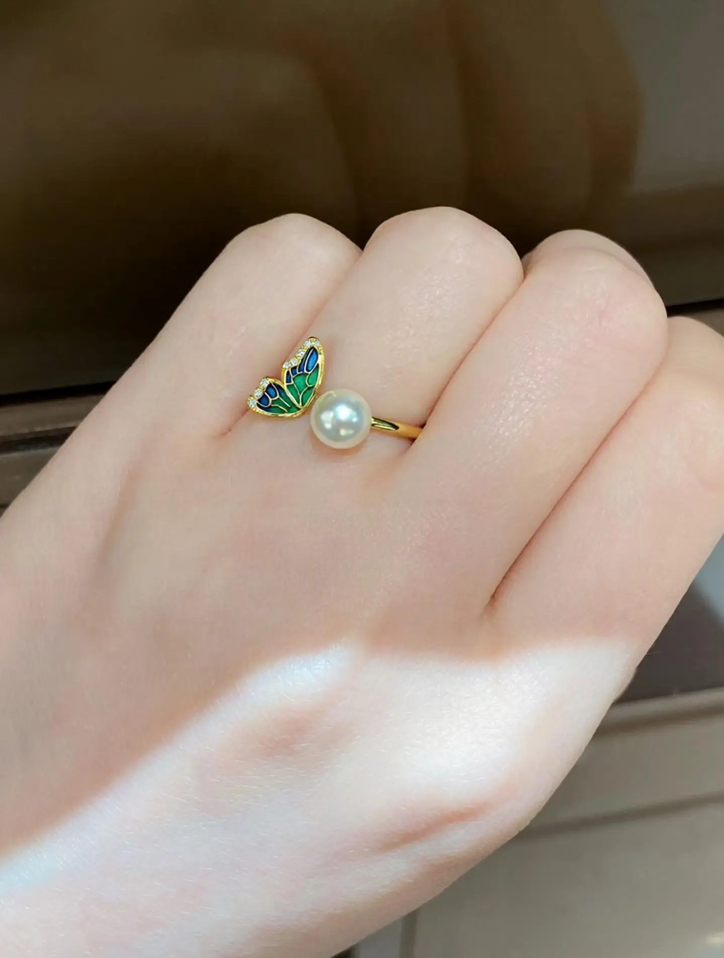 Butterfly Pearl Ring 18K Gold Real Gold Elect Plating — feature 11