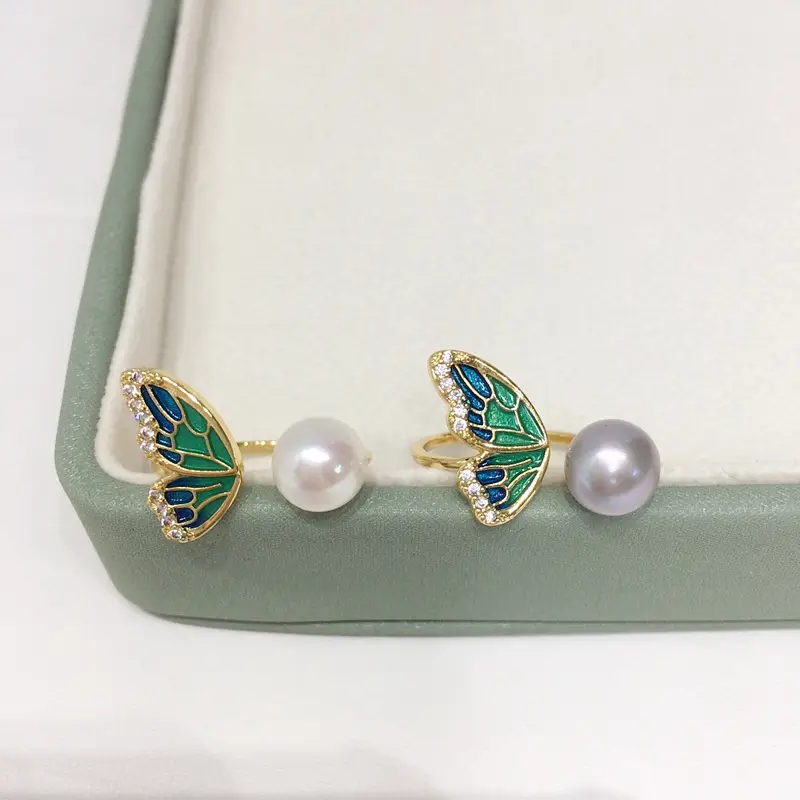 Butterfly Pearl Ring 18K Gold Real Gold Elect Plating — feature 5