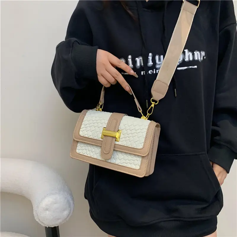 Women's Beige Beige Crossbody Bag with Gold Clasp