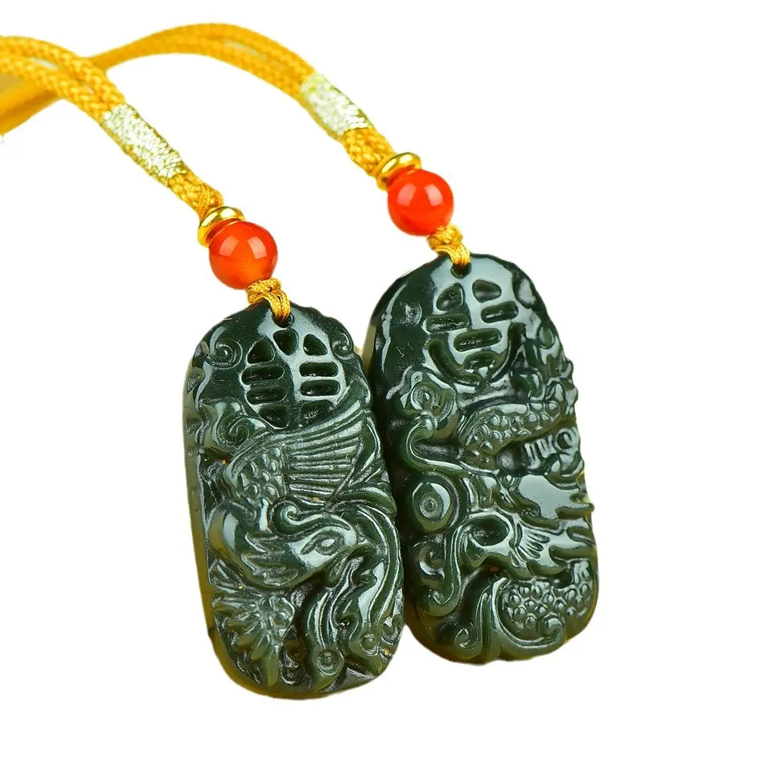 Hetian Jade Dragon & Phoenix Pendant Set - Image 5