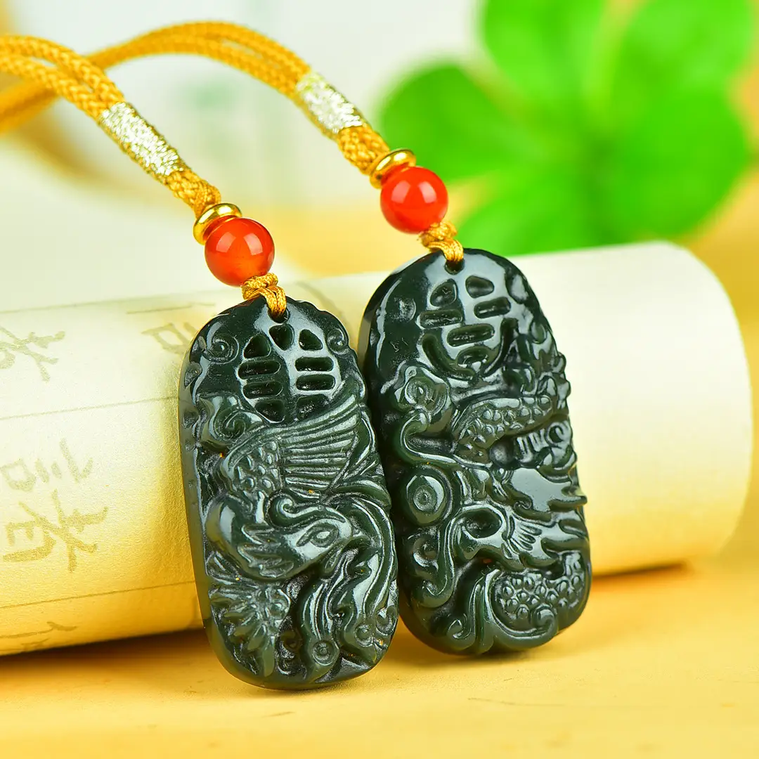 Hetian Jade Dragon & Phoenix Pendant Set — feature 5