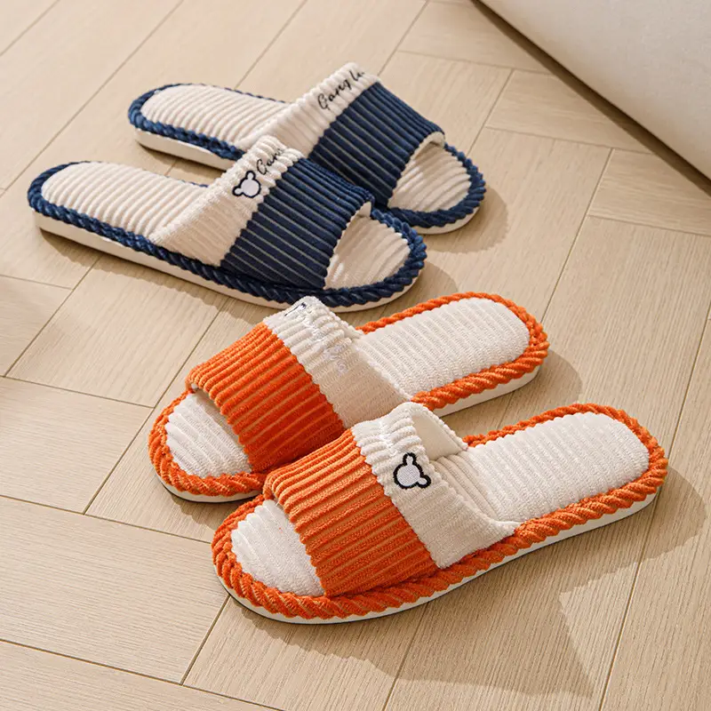 Slippers for women spring and autumn indoor home home couple non-slip soft bottom summer cotton linen fabric sweat-absorbent slippers for men