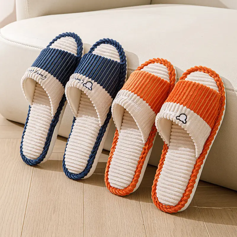 Slippers for women spring and autumn indoor home home couple non-slip soft bottom summer cotton linen fabric sweat-absorbent slippers for men