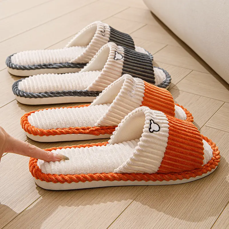 Slippers for women spring and autumn indoor home home couple non-slip soft bottom summer cotton linen fabric sweat-absorbent slippers for men