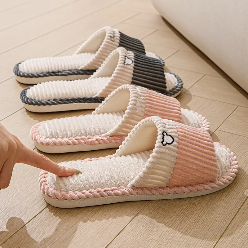 Slippers for women spring and autumn indoor home home couple non-slip soft bottom summer cotton linen fabric sweat-absorbent slippers for men — feature 2