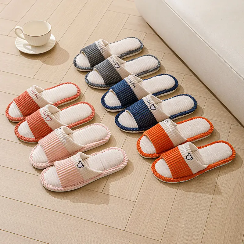Slippers for women spring and autumn indoor home home couple non-slip soft bottom summer cotton linen fabric sweat-absorbent slippers for men — feature 3