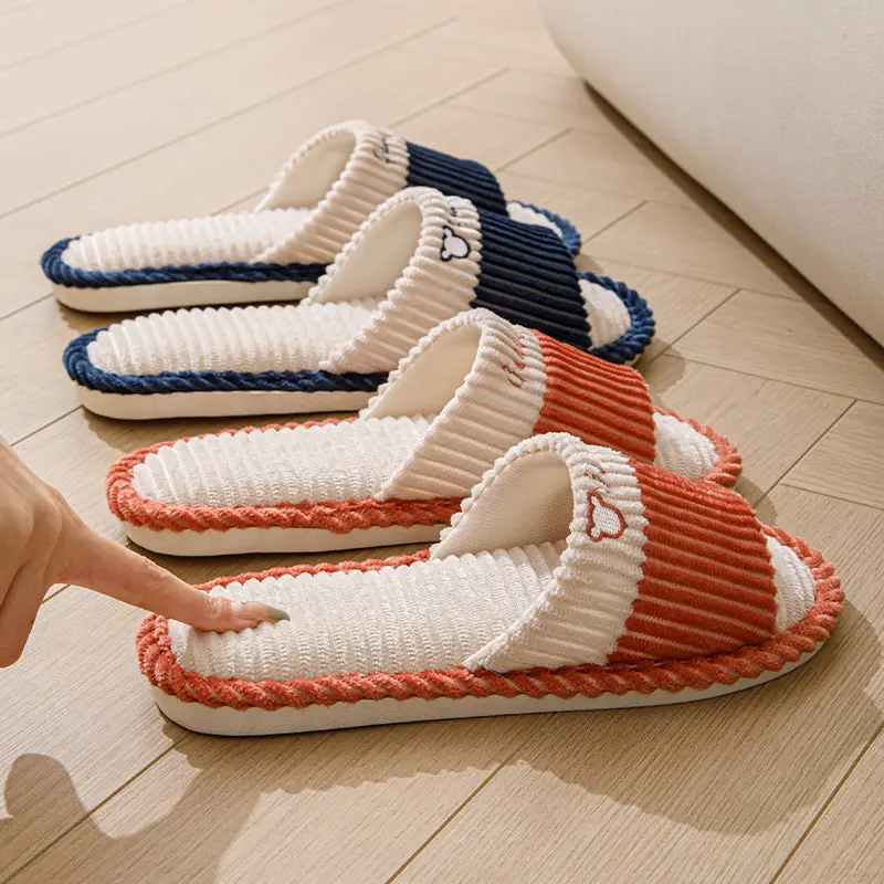 Slippers for women spring and autumn indoor home home couple non-slip soft bottom summer cotton linen fabric sweat-absorbent slippers for men — feature 4