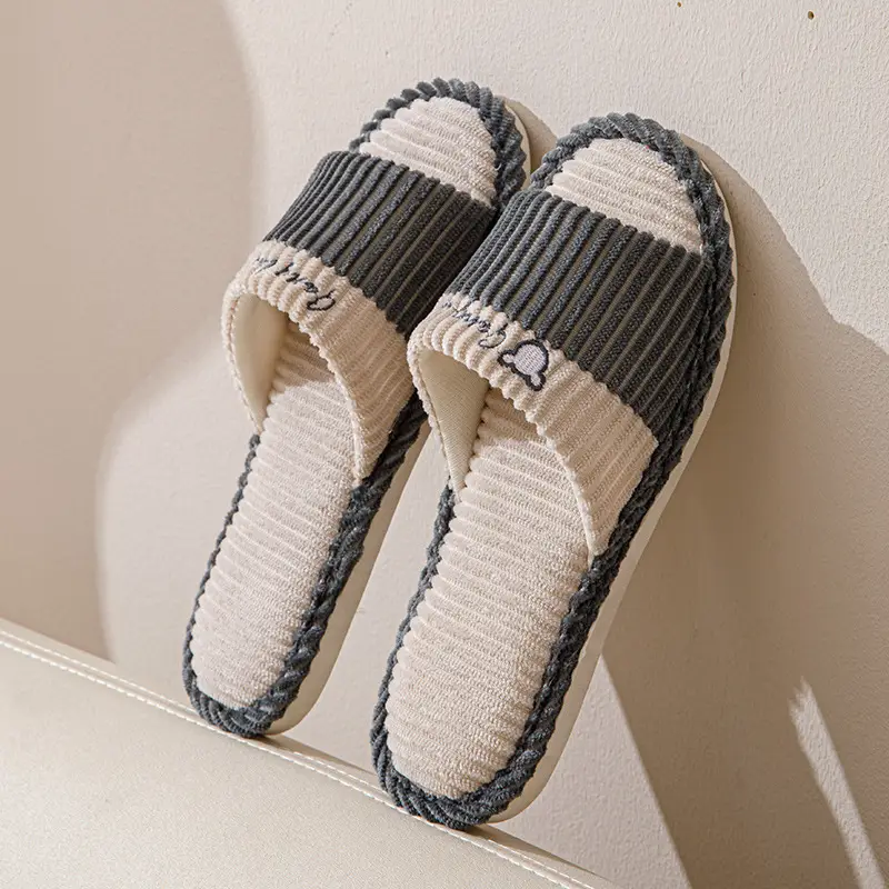 Slippers for women spring and autumn indoor home home couple non-slip soft bottom summer cotton linen fabric sweat-absorbent slippers for men