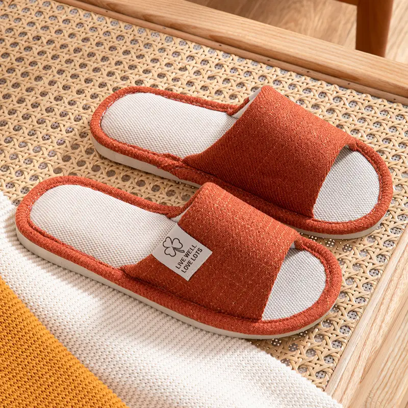 Slippers for women spring and autumn indoor home home couple non-slip soft bottom summer cotton linen fabric sweat-absorbent slippers for men