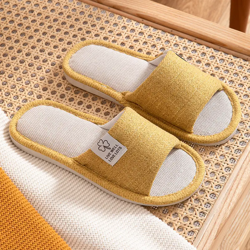 Slippers for women spring and autumn indoor home home couple non-slip soft bottom summer cotton linen fabric sweat-absorbent slippers for men