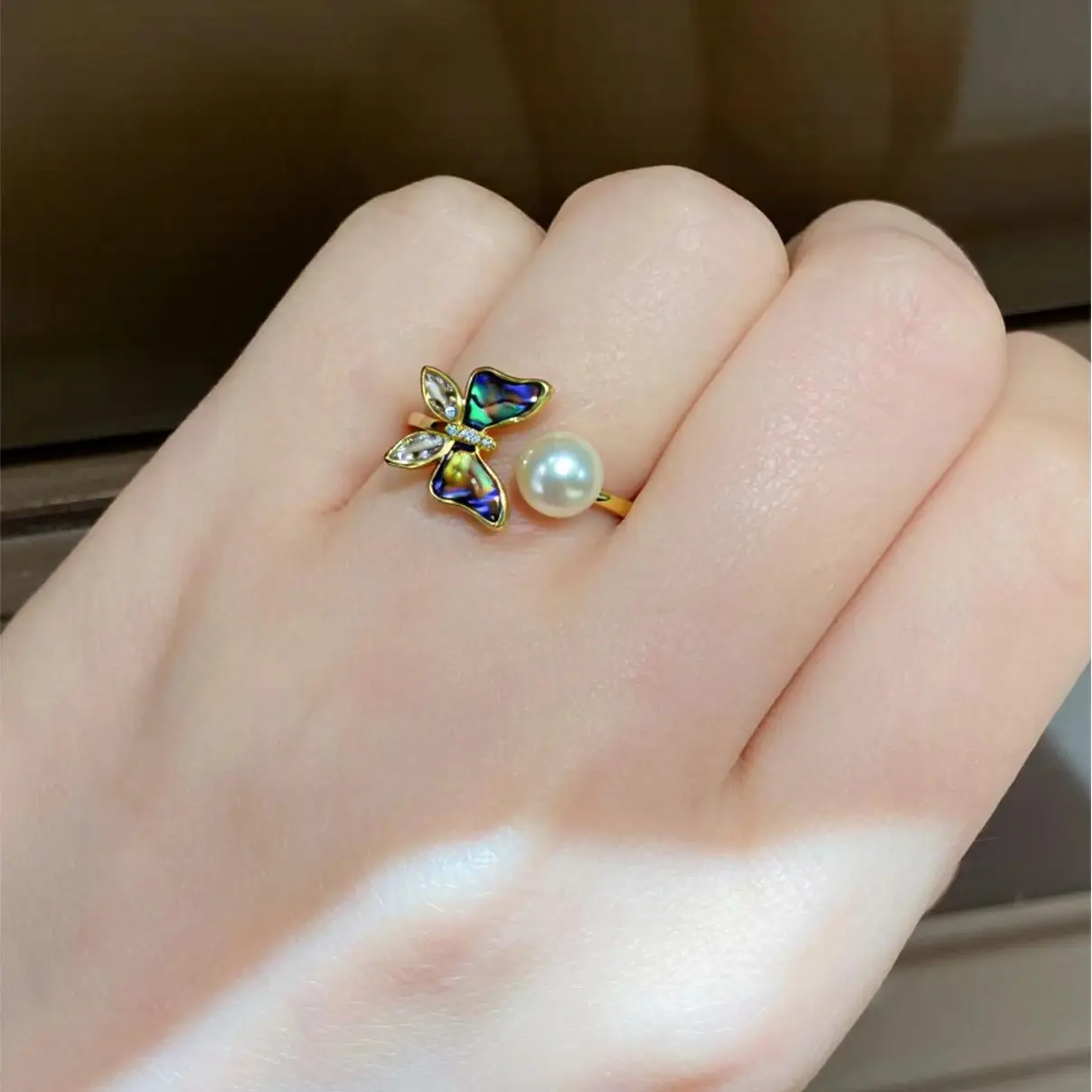 Natural Freshwater Pearl Ring 18K Real Gold Electroplating - Image 6