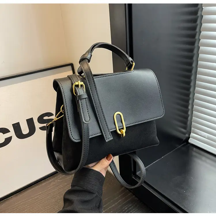 Frosted Women's Shoulder Messenger Bag Black Gold Clasp — feature 14