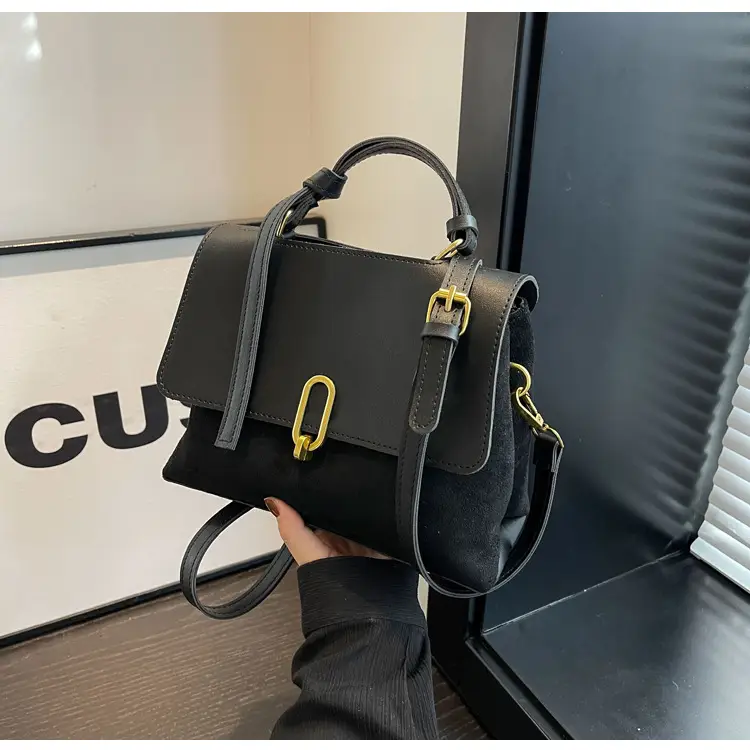Frosted Women's Shoulder Messenger Bag Black Gold Clasp — feature 15