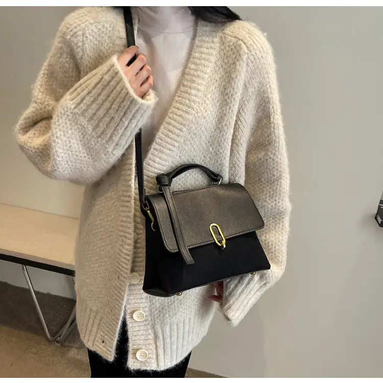 Frosted Women's Shoulder Messenger Bag Black Gold Clasp — feature 19