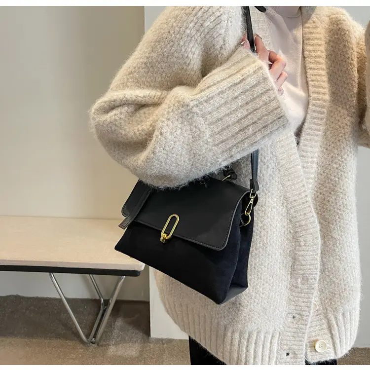 Frosted Women's Shoulder Messenger Bag Black Gold Clasp — feature 20