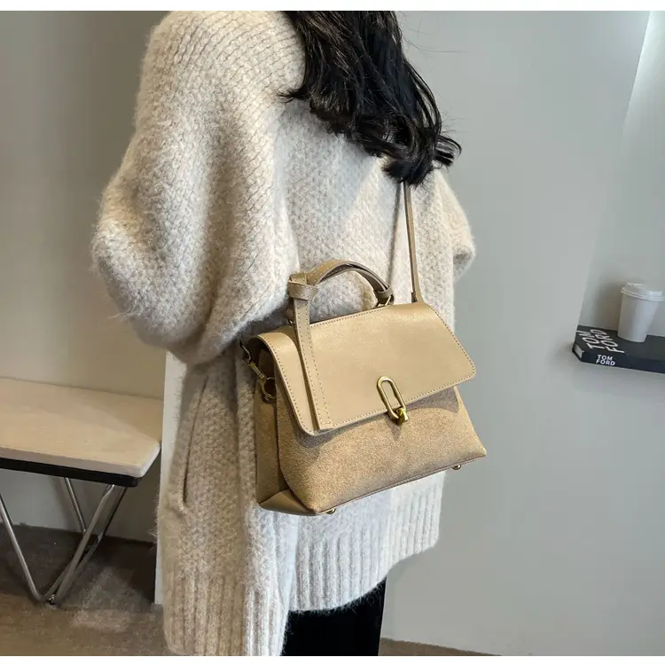Frosted Women's Shoulder Messenger Bag Black Gold Clasp — feature 22