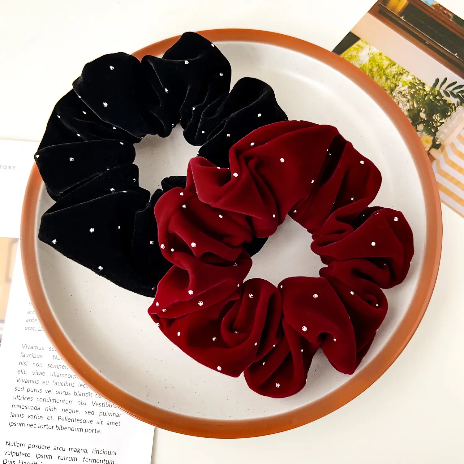 Velvet Rhinestone Hair Ring Red 12cm - Image 5