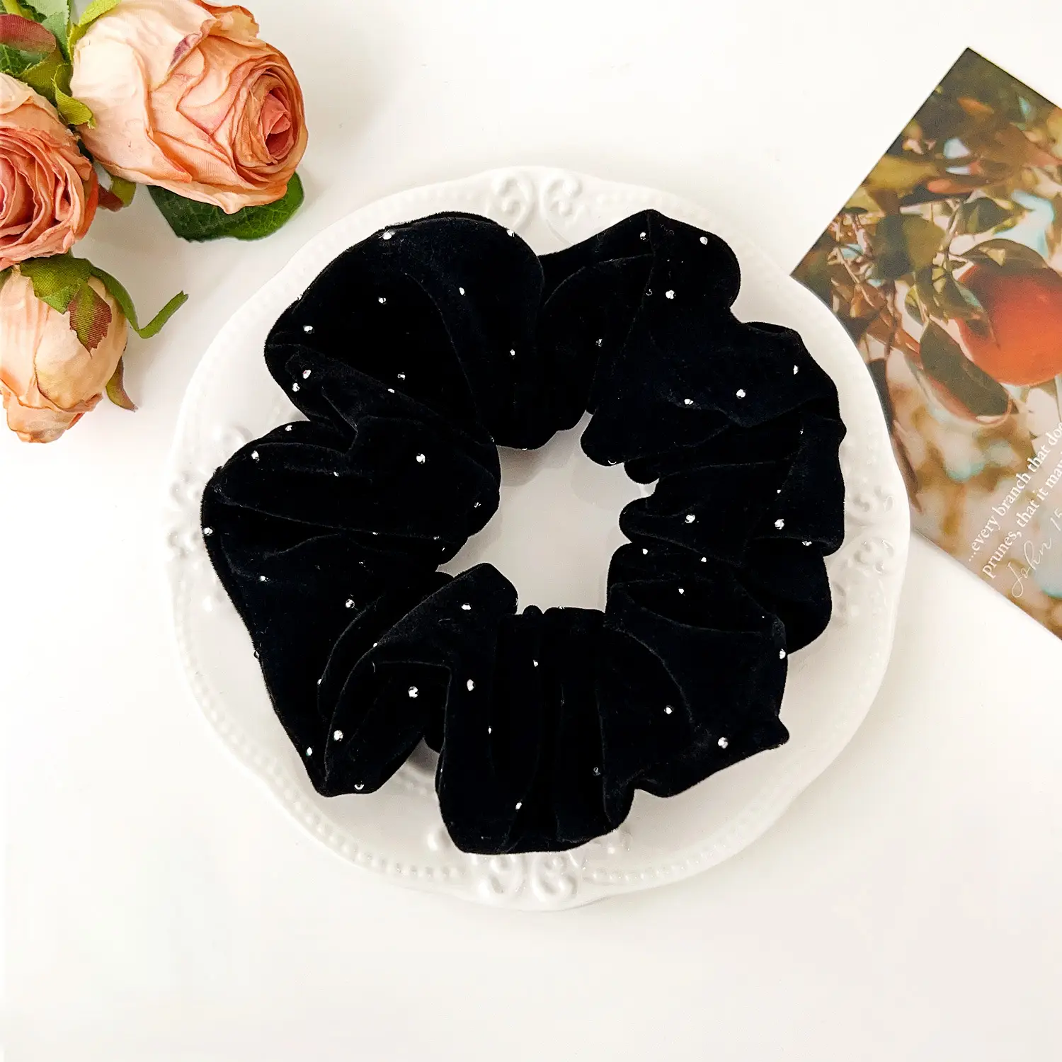 Velvet Rhinestone Hair Ring Red 12cm — feature 10