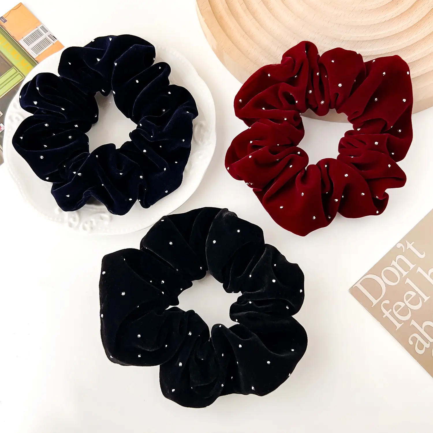 Velvet Rhinestone Hair Ring Red 12cm — feature 4