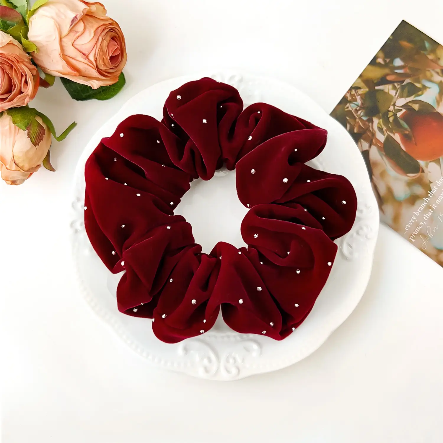 Velvet Rhinestone Hair Ring Red 12cm - Image 2