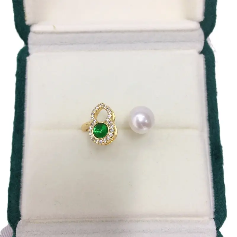 Natural Freshwater Pearl Ring 18K Gold Green Agate Live Broadcast One - Image 6