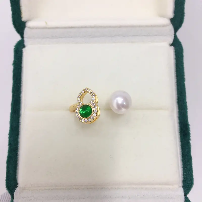 Natural Freshwater Pearl Ring 18K Gold Green Agate Live Broadcast One — feature 4