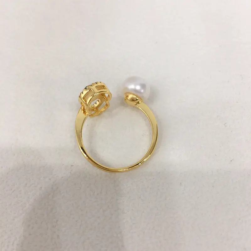 Natural Freshwater Pearl Ring 18K Gold Green Agate Live Broadcast One — feature 7