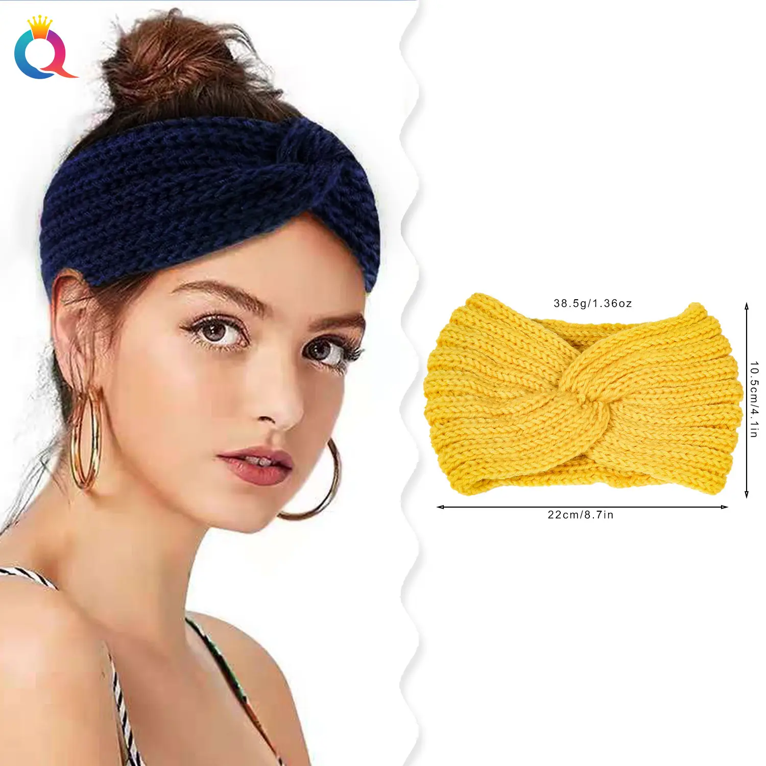 Women's Blue Wool Hair Band with Wide Brim - Image 5