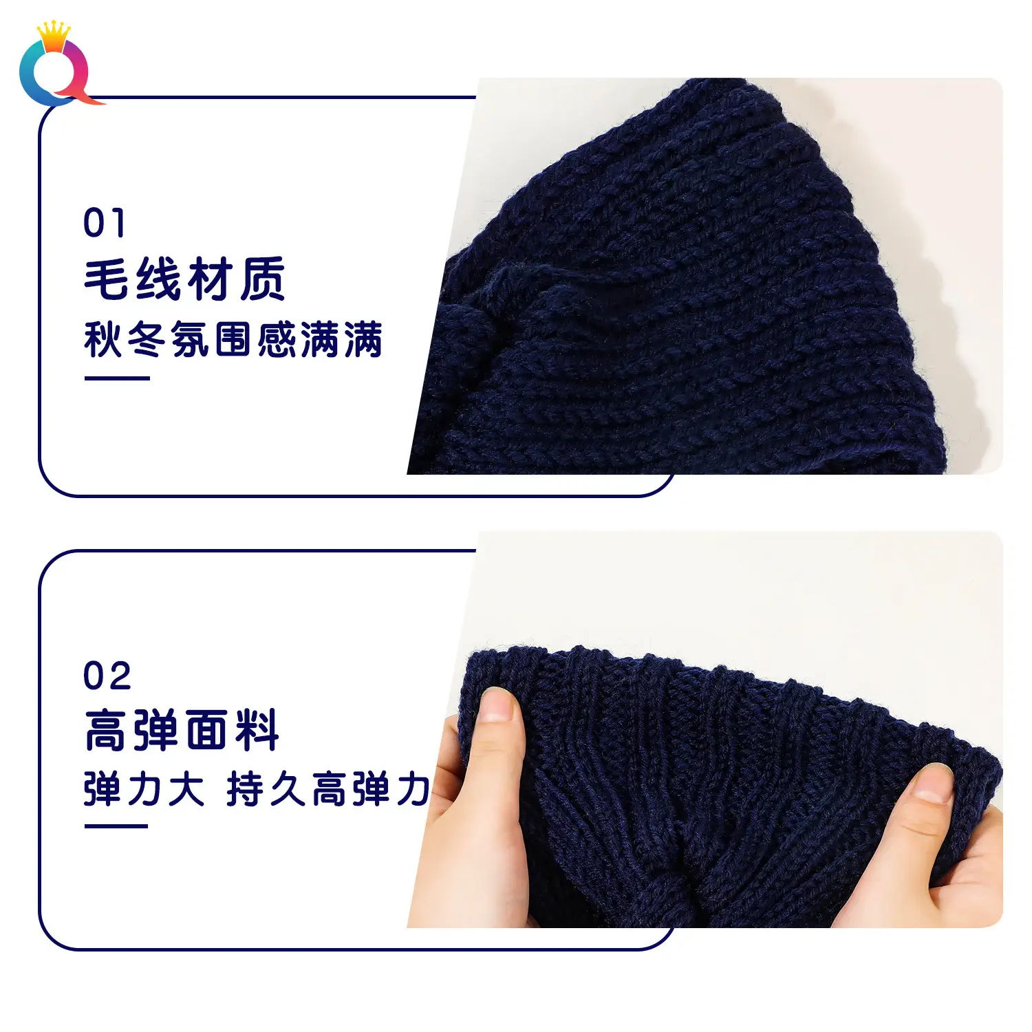 Women's Blue Wool Hair Band with Wide Brim - Image 6