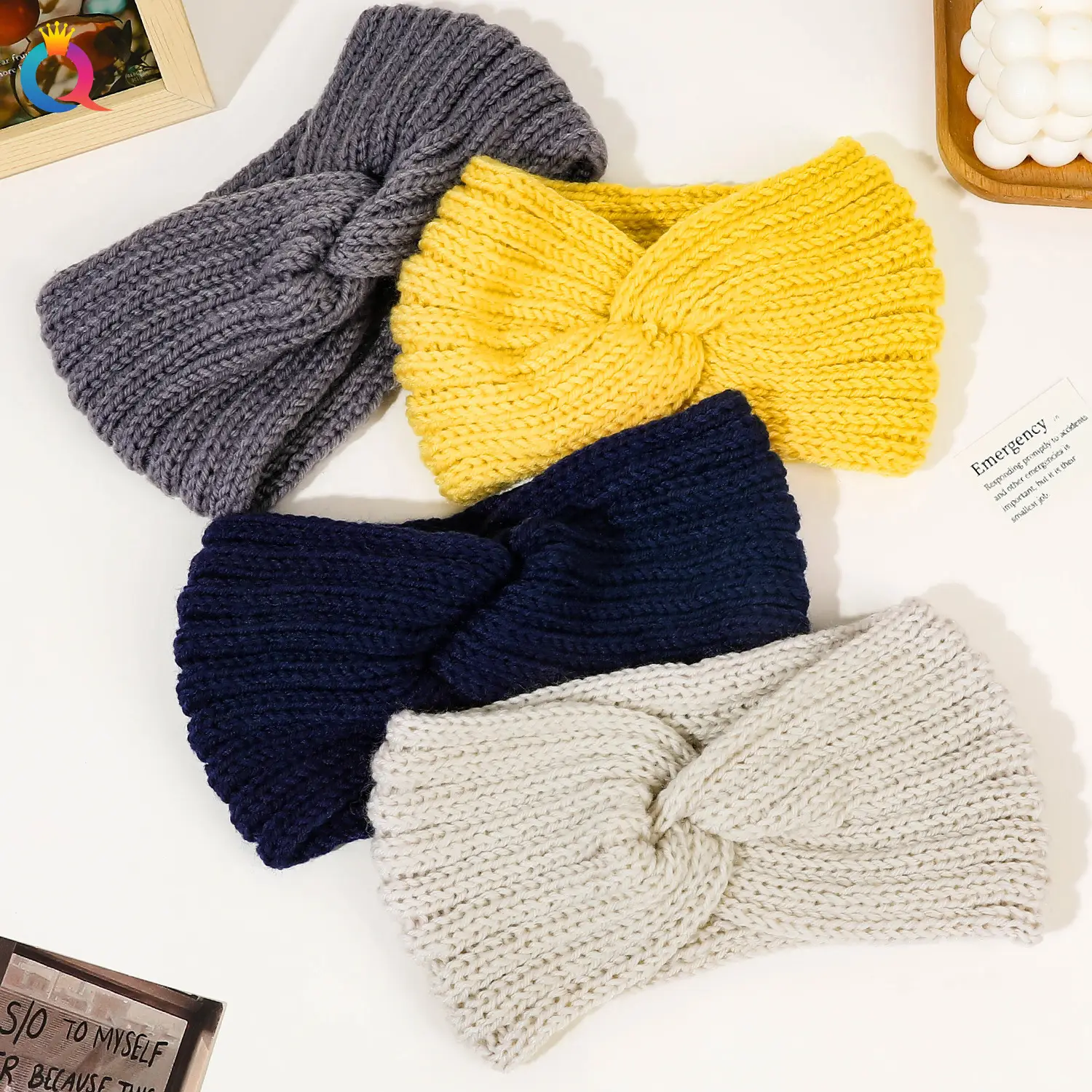 Women's Blue Wool Hair Band with Wide Brim — feature 18