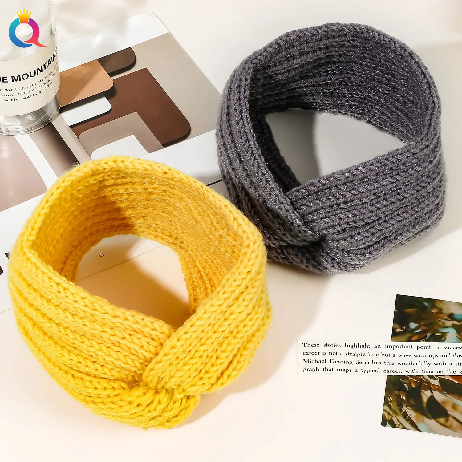 Women's Blue Wool Hair Band with Wide Brim — feature 21