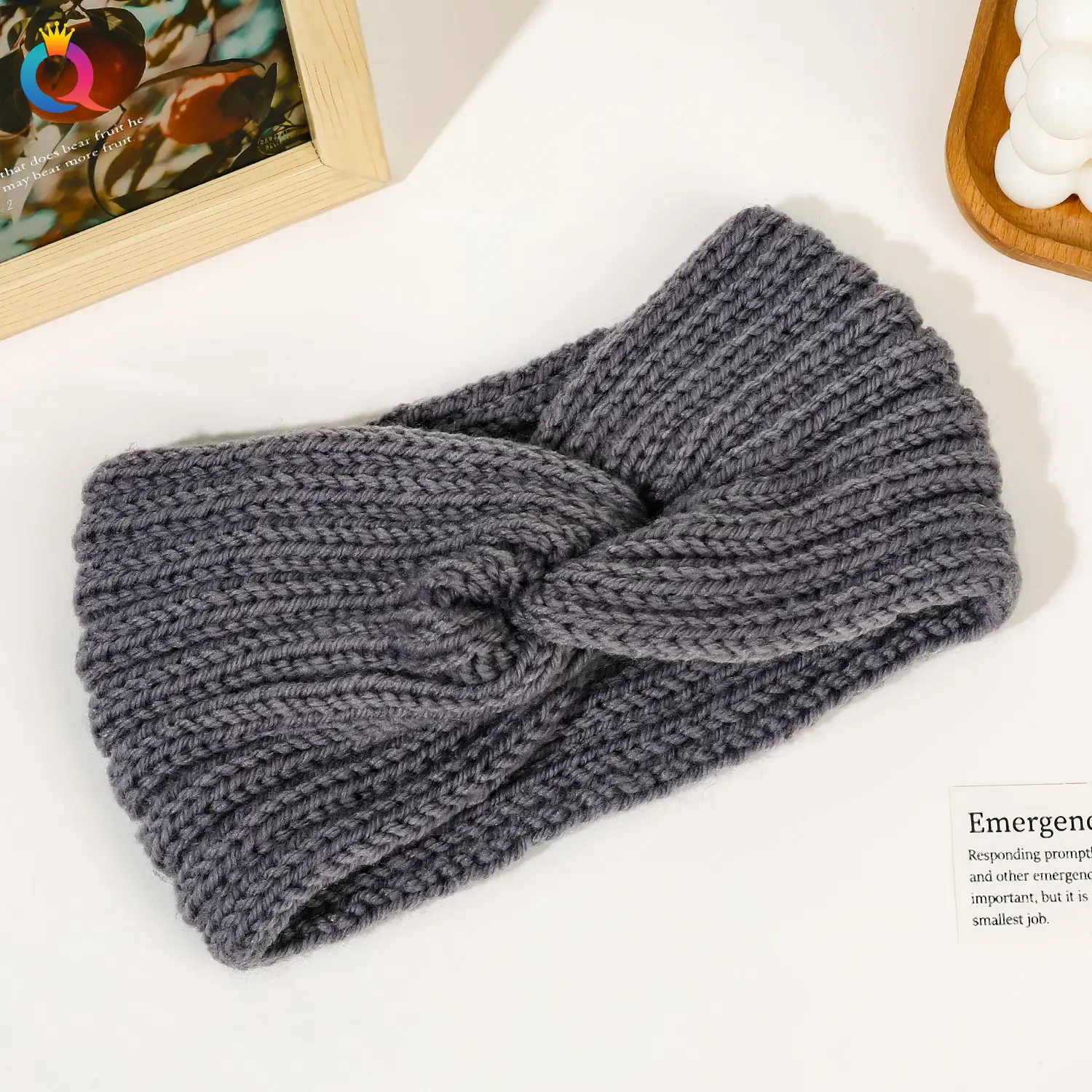 Women's Blue Wool Hair Band with Wide Brim - Image 2