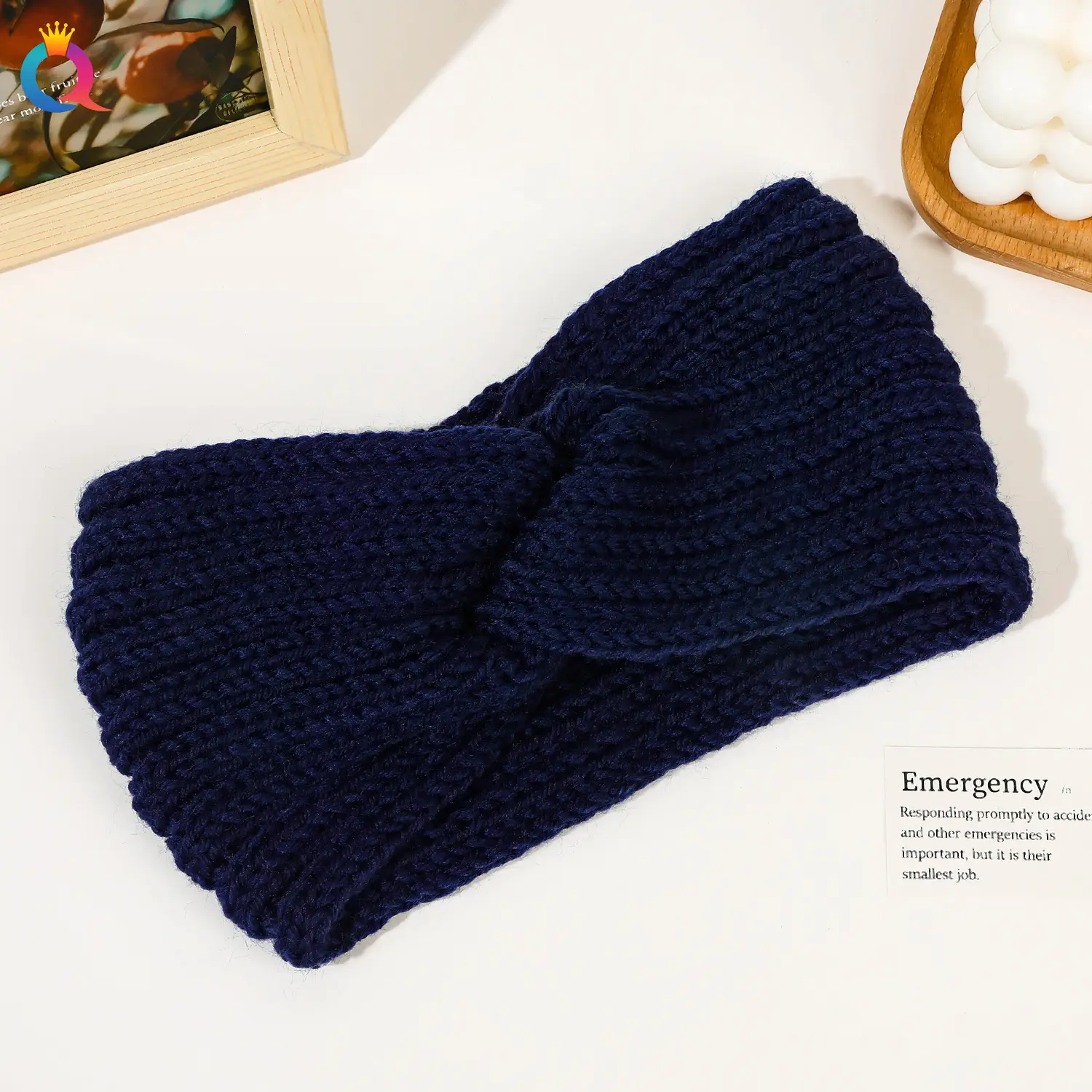 Women's Blue Wool Hair Band with Wide Brim - Image 3
