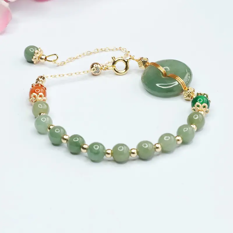 Guan Yu Jade Peace Buckle Bracelet Green Oil Green - Image 3