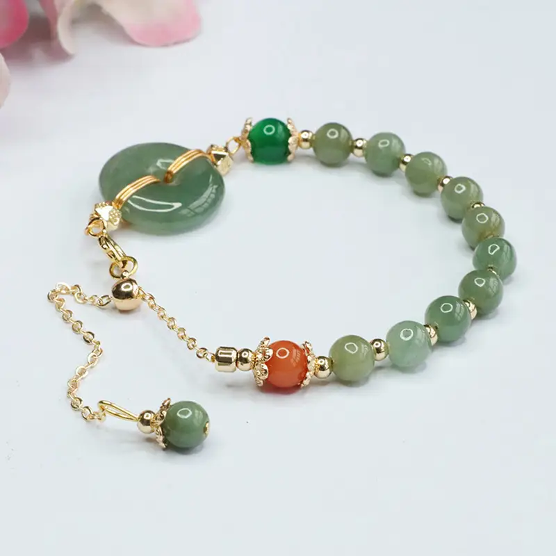 Guan Yu Jade Peace Buckle Bracelet Green Oil Green - Image 4