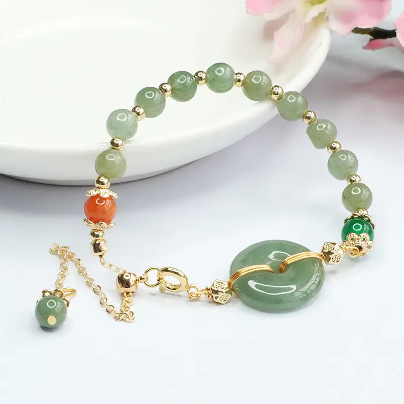 Guan Yu Jade Peace Buckle Bracelet Green Oil Green - Image 5