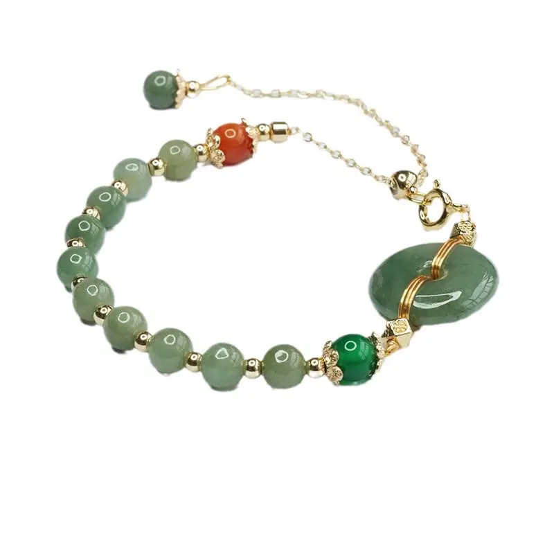Guan Yu Jade Peace Buckle Bracelet Green Oil Green - Image 6