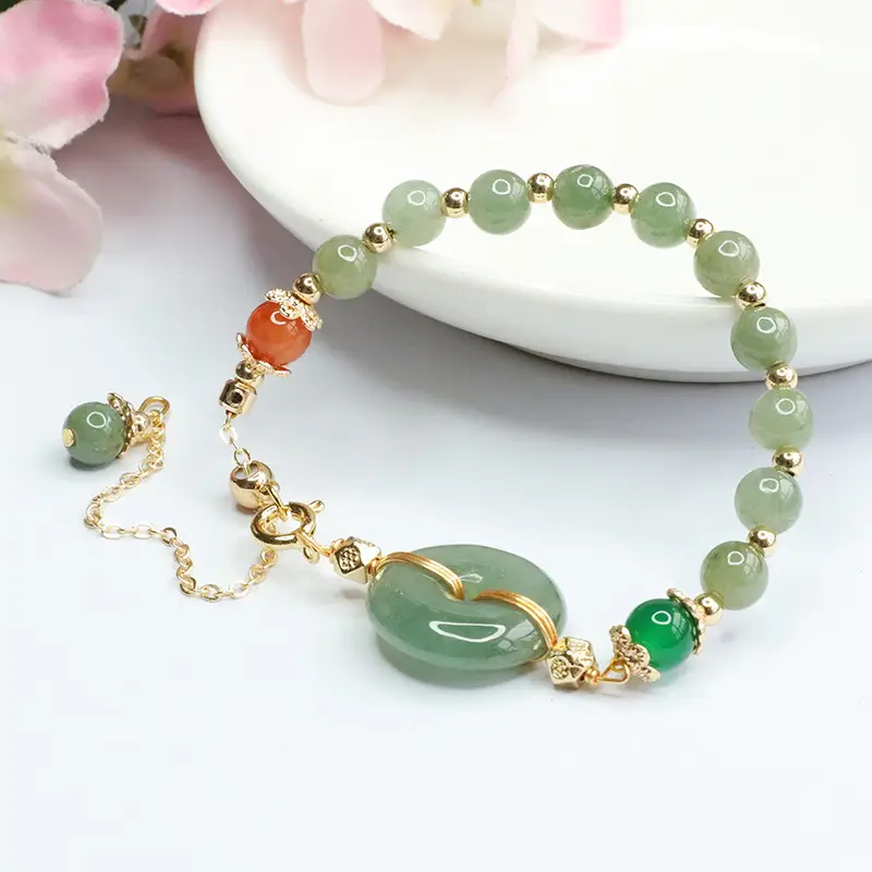 Guan Yu Jade Peace Buckle Bracelet Green Oil Green — feature 7