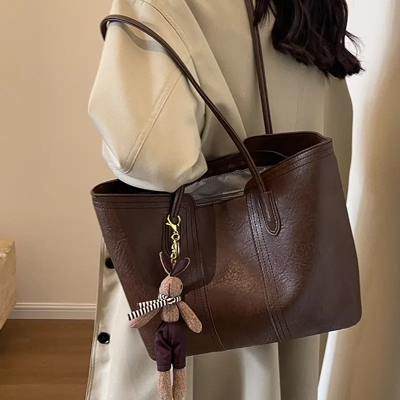 Women's Large Capacity Leather Tote Bag White - Image 7